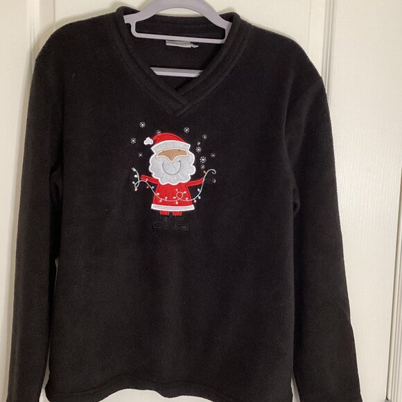 Accent Collection Women's Christmas Black Fleece Sweatshirt Size M Santa Sweater - Picture 1 of 5